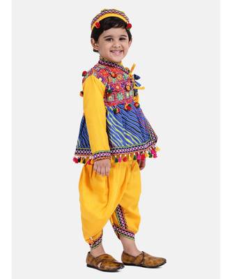 yellow Embroidery Laheriya Print Kedia Dhoti 2