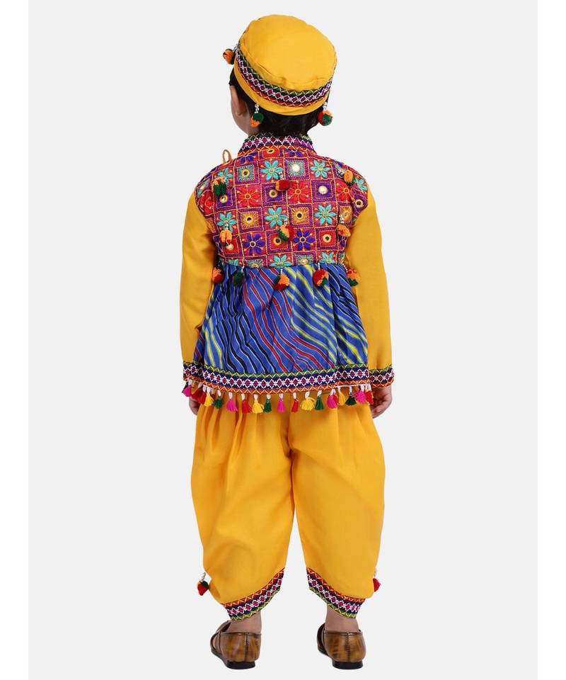 yellow Embroidery Laheriya Print Kedia Dhoti