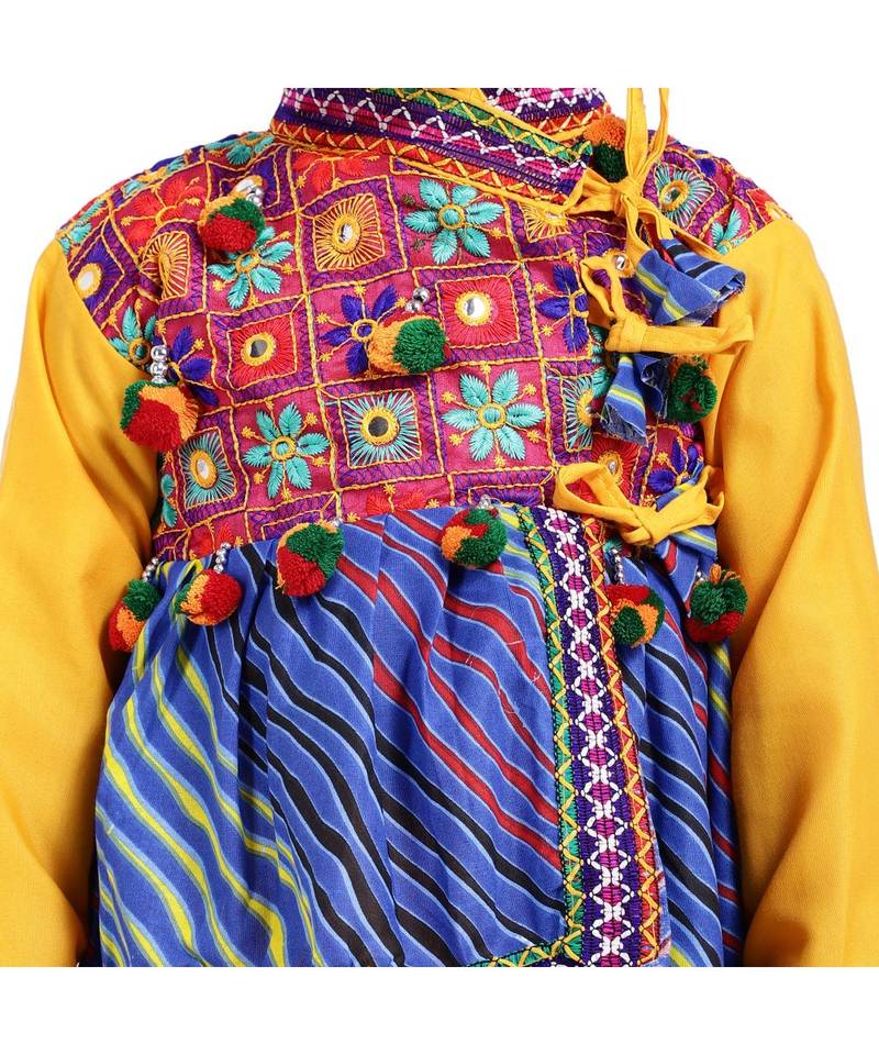 yellow Embroidery Laheriya Print Kedia Dhoti