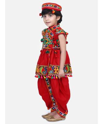 red Embroidery Sleeveless Kedia Dhoti 3