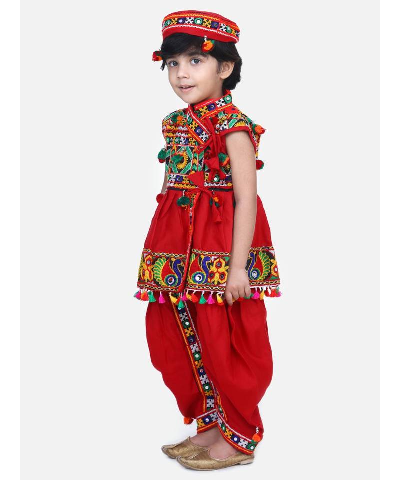 red Embroidery Sleeveless Kedia Dhoti