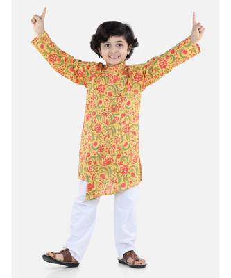yellow BoysAsymmetric Front Open Kurta Pajama 1