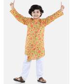 yellow BoysAsymmetric Front Open Kurta Pajama
