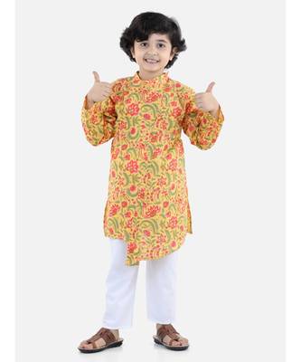 yellow BoysAsymmetric Front Open Kurta Pajama 2