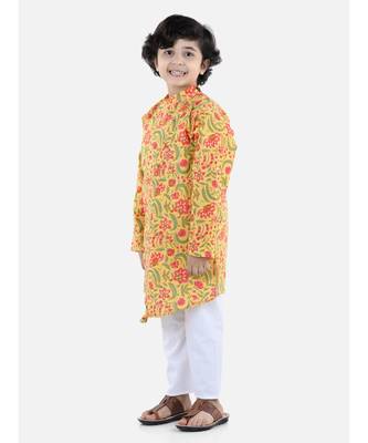 yellow BoysAsymmetric Front Open Kurta Pajama 4