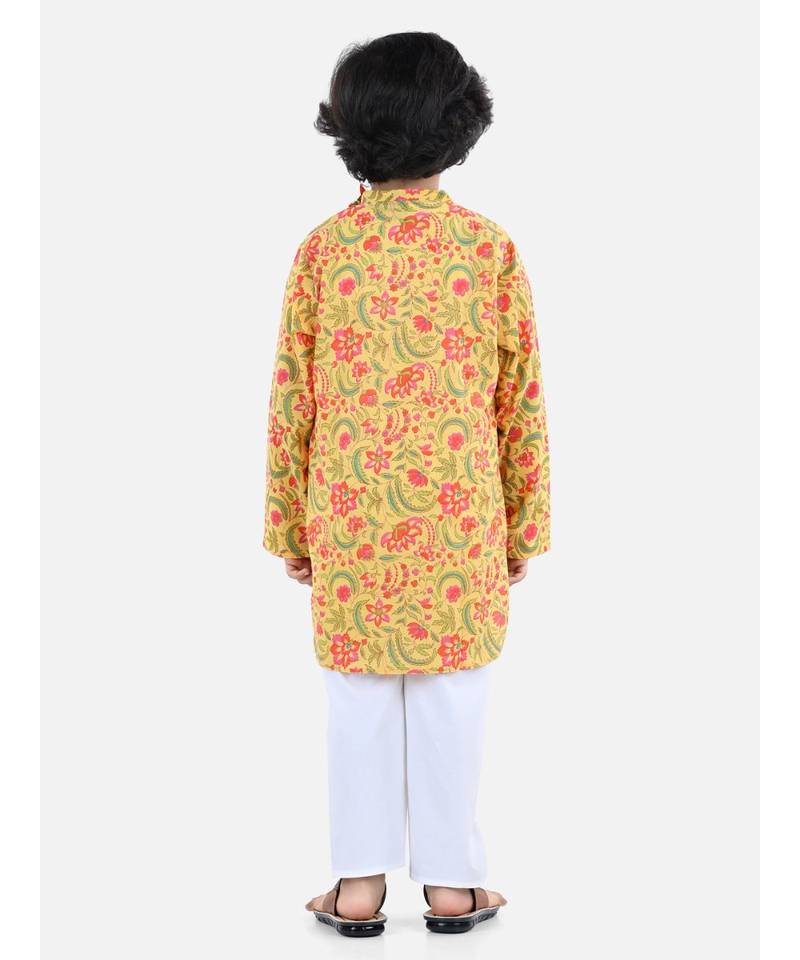 yellow BoysAsymmetric Front Open Kurta Pajama