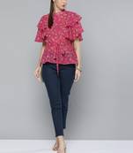 Pink printed georgette party-tops