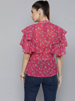 Pink printed georgette party-tops 3