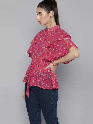Pink printed georgette party-tops 4
