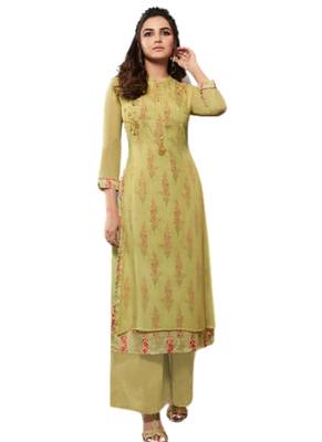 Green embroidered georgette party-wear-kurtis 1