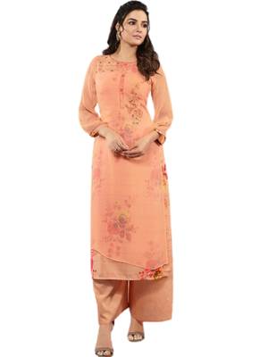 Peach embroidered georgette party-wear-kurtis 1