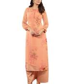 Peach embroidered georgette party-wear-kurtis