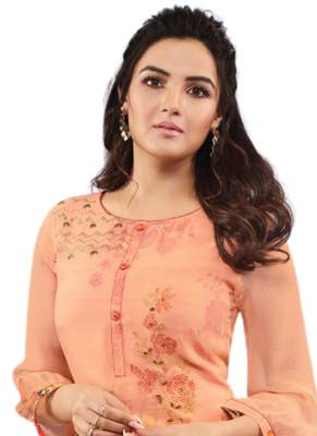Peach embroidered georgette party-wear-kurtis 2
