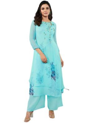 Blue embroidered georgette party-wear-kurtis 1