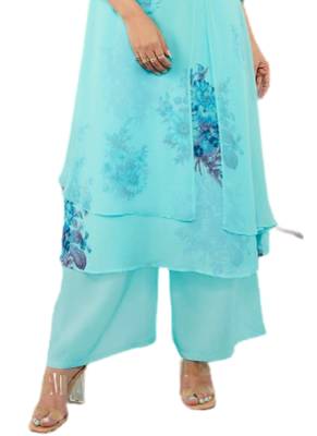 Blue embroidered georgette party-wear-kurtis 3