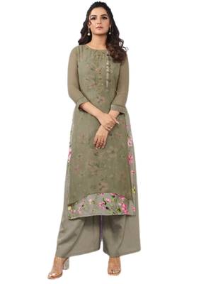 Grey embroidered georgette party-wear-kurtis 1
