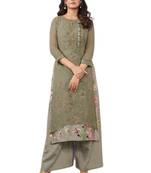 Grey embroidered georgette party-wear-kurtis
