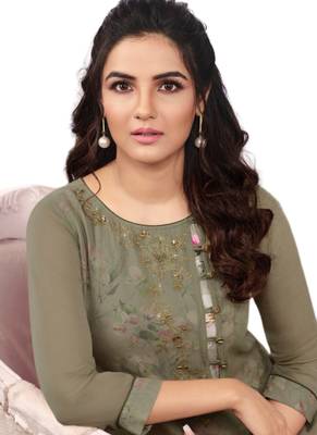 Grey embroidered georgette party-wear-kurtis 2