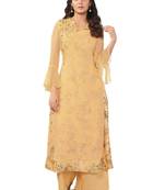 Yellow embroidered georgette party-wear-kurtis