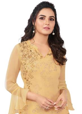 Yellow embroidered georgette party-wear-kurtis 2