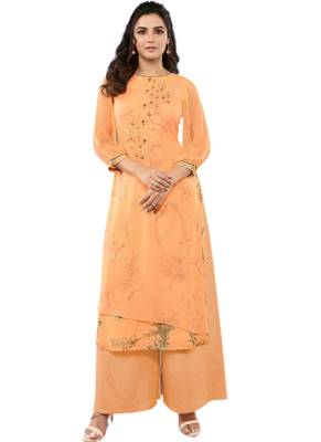 Peach embroidered georgette party-wear-kurtis 1