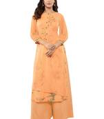 Peach embroidered georgette party-wear-kurtis