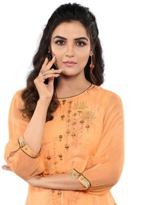 Peach embroidered georgette party-wear-kurtis 2
