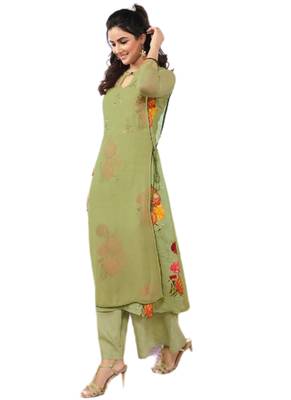 Green embroidered georgette party-wear-kurtis 1