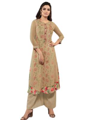 Beige embroidered georgette party-wear-kurtis 1