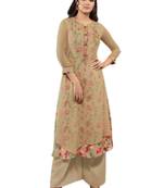 Beige embroidered georgette party-wear-kurtis
