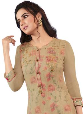 Beige embroidered georgette party-wear-kurtis 2