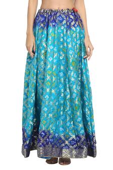 Turquoise printed silk blend skirts