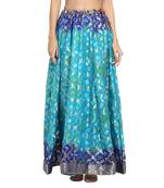 Turquoise printed silk blend skirts