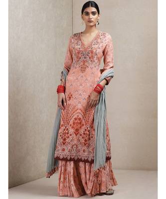Pink cotton embroidered stitched  Kurta &  sharara &  dupatta 1