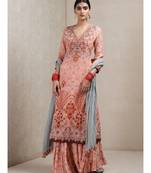 Pink cotton embroidered stitched  Kurta &  sharara &  dupatta