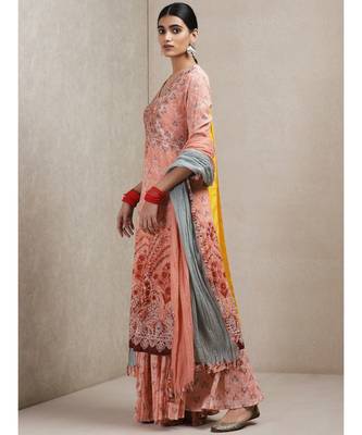 Pink cotton embroidered stitched  Kurta &  sharara &  dupatta 2