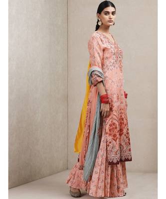 Pink cotton embroidered stitched  Kurta &  sharara &  dupatta 3