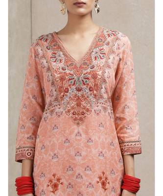 Pink cotton embroidered stitched  Kurta &  sharara &  dupatta 5