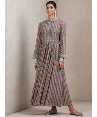 Grey cotton embroidered stitched  Kurta 1
