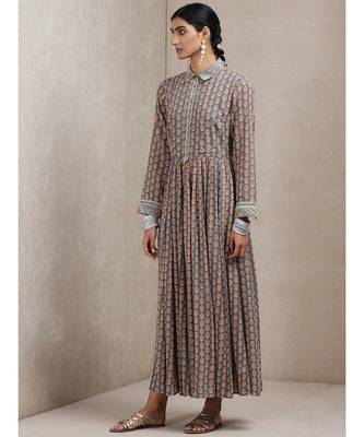 Grey cotton embroidered stitched  Kurta 2