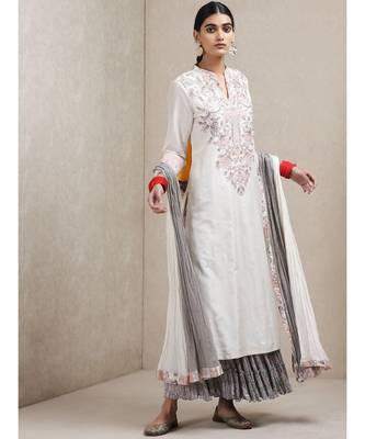 White cotton embroidered stitched  Kurta &  sharara &  dupatta 1