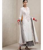 White cotton embroidered stitched  Kurta &  sharara &  dupatta