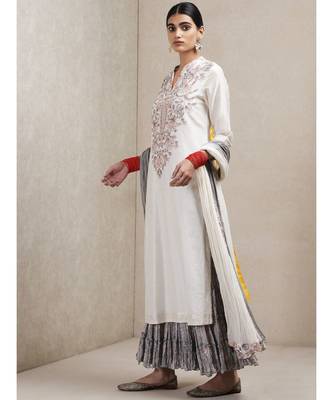 White cotton embroidered stitched  Kurta &  sharara &  dupatta 2