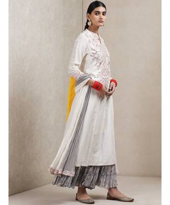 White cotton embroidered stitched  Kurta &  sharara &  dupatta 3