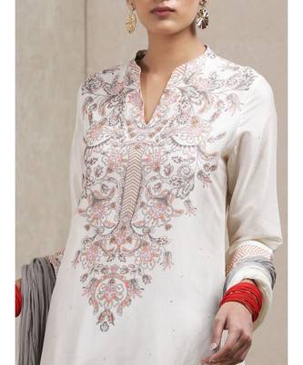 White cotton embroidered stitched  Kurta &  sharara &  dupatta 5