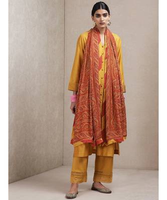 Yellow cotton printed stitched  Kurta &  pant &  dupatta 1