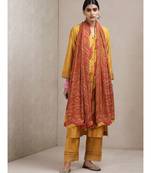 Yellow cotton printed stitched  Kurta &  pant &  dupatta