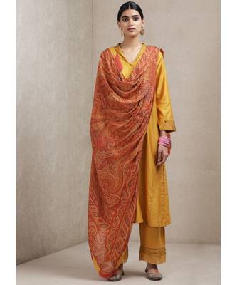 Yellow cotton printed stitched  Kurta &  pant &  dupatta 2