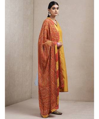 Yellow cotton printed stitched  Kurta &  pant &  dupatta 3