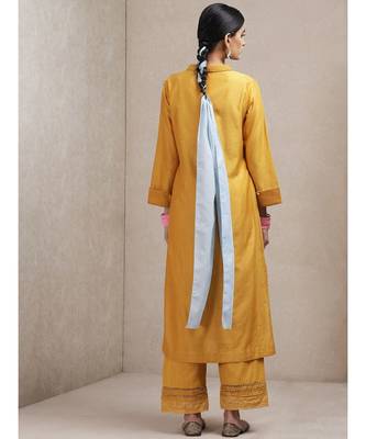 Yellow cotton printed stitched  Kurta &  pant &  dupatta 4